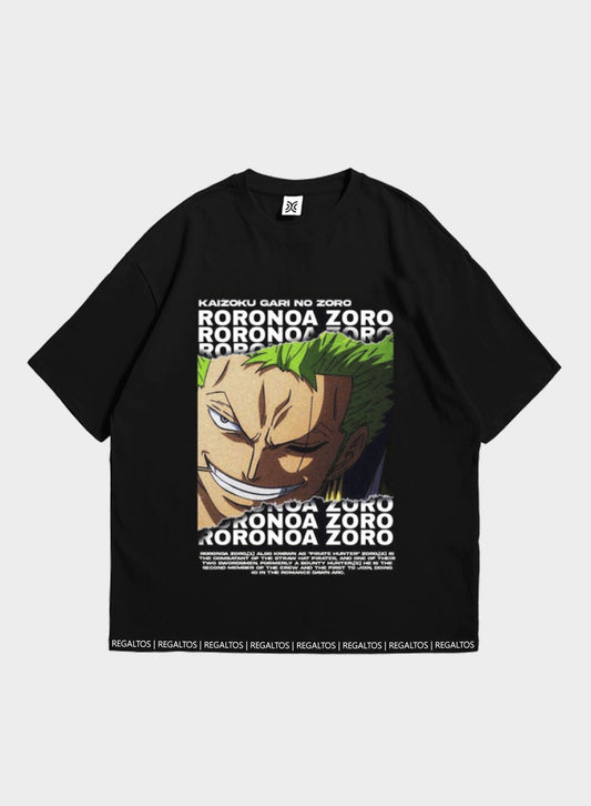 RORONOA ZORO- Black Color Anime Printed Graphic Over-Sized T-Shirt