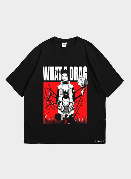 WHAT A DRAG- Black Color Over-Sized Anime Graphic Printed T-Shirt