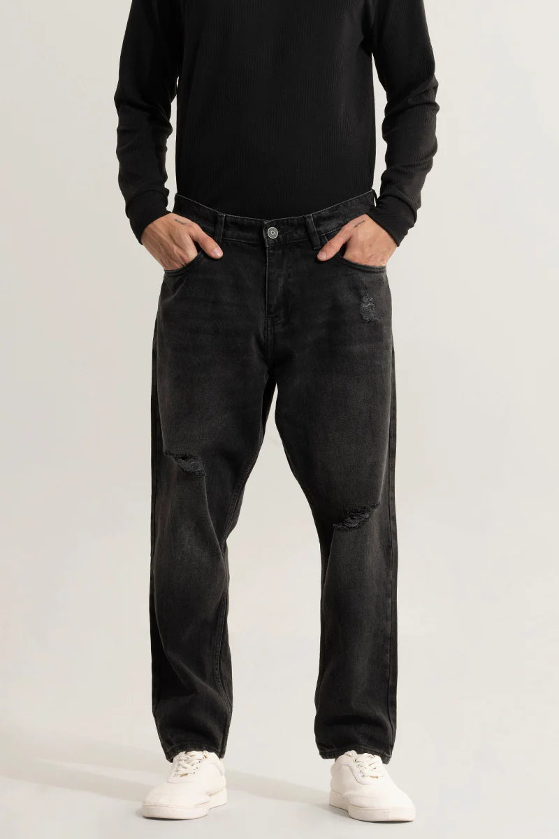 DUSK CHARCOAL BLACK BAGGY FIT JEANS